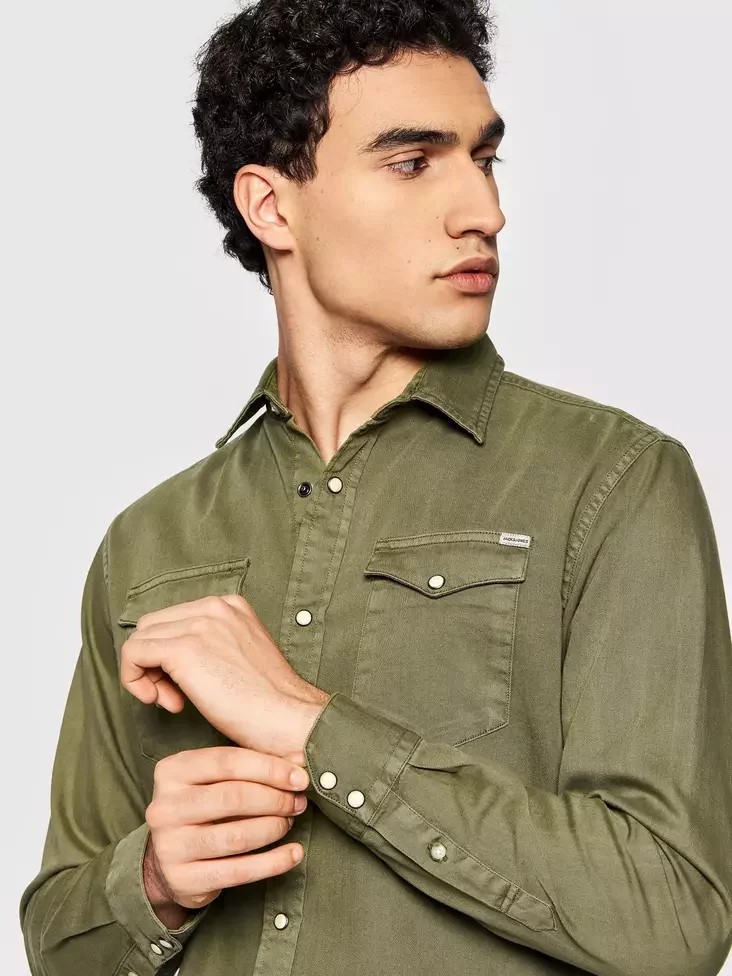 man in khaki shirt