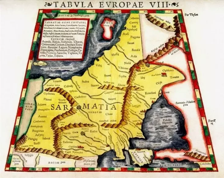 ebastian Munster - Tabvla europae VIII (Sarmatia) Себасцян Мюнстэр Карта еўрапейскай Сарматыі