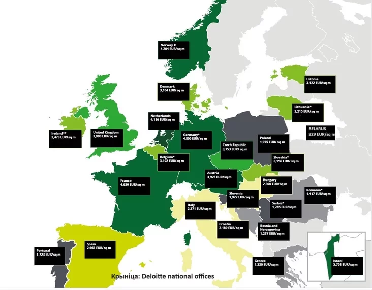 The cost of a square meter of housing in European euros Stoimosť kvadratnoho mietra žilja v jevropiejskich jevro Košt kvadratnaha mietru žylla ŭ krianach Jeŭropy