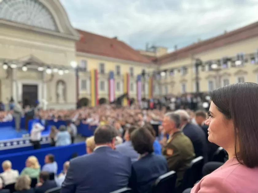 Светлана Тихановская во время выступления Джо Байдена. Фото Офиса Тихановской