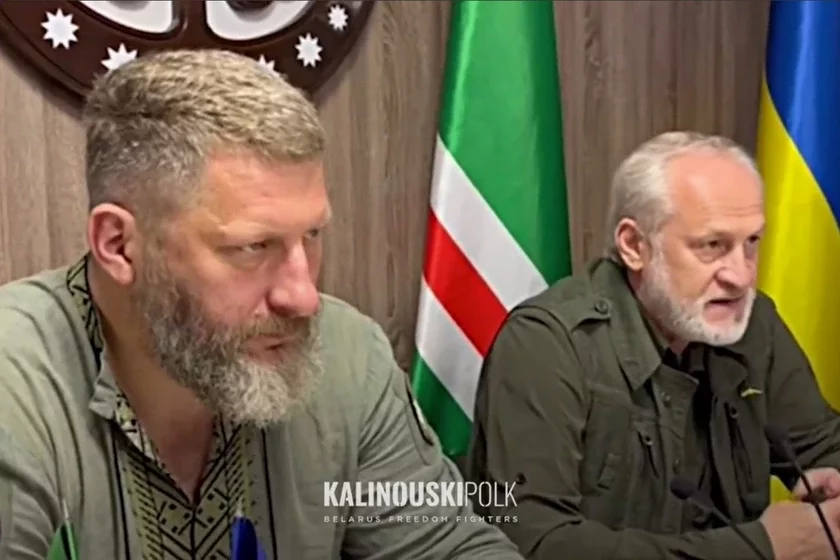 The commander of the Kalinovsky Regiment, Paval "Uncle" Shurmey, met with the Prime Minister of the Chechen Republic, Ichkeria Akhmed Zakaev Komandir połka Kalinovskoho Pavieł «Diadia» Šurmiej vstrietiłsia s Priemjer-ministrom Čiečienskoj Riespubliki Ičkierii Achmiedom Zakajevym Kamandzir Pałka Kalinoŭskaha Pavał «Dziadźka» Šurmiej sustreŭsia z premjer-ministram Čačenskaj Respubliki Ičkieryja Achmiedam Zakajevam 