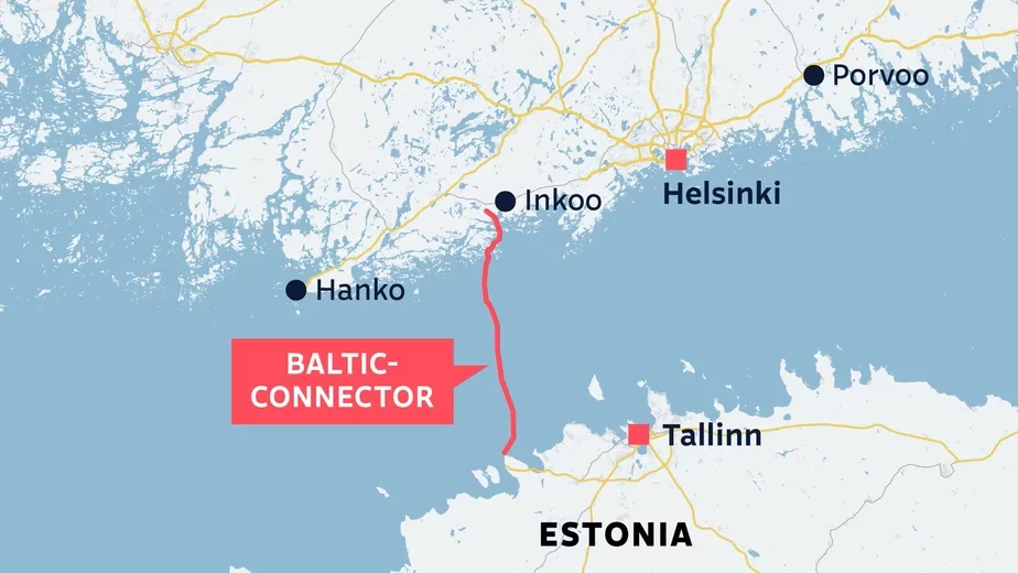 Газопровод проходит через весь Финский залив. Иллюстрация: Samuli Huttunen / Yle, Mapcreator, OpenStreetMap